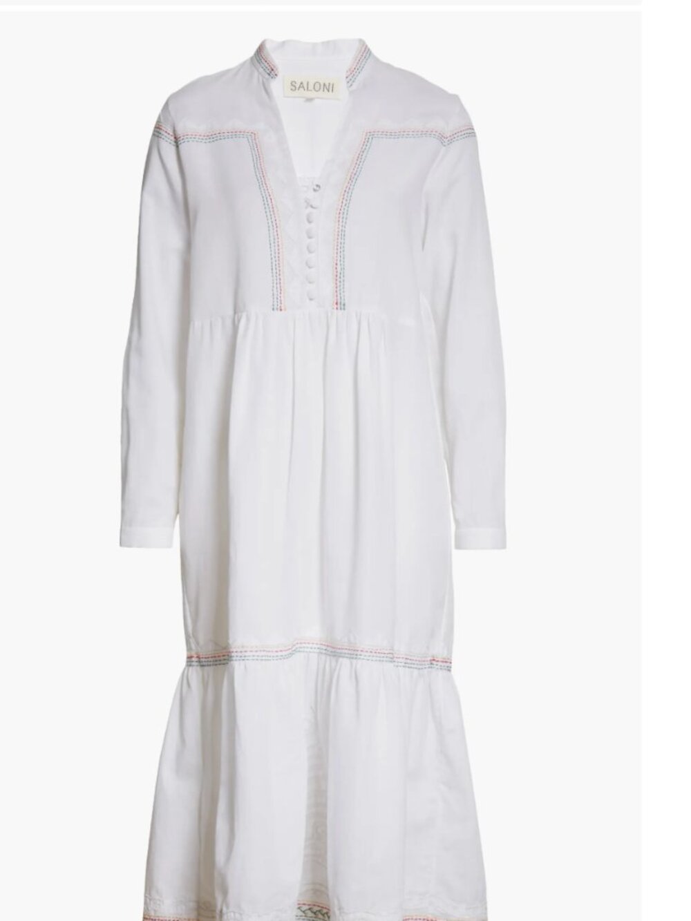 Saloni V-Neck Midi Length Dress White | Size: M | US6, UK10 - Picture 1 of 7